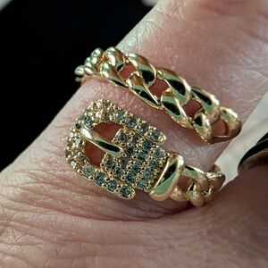 Adjustable Belt Buckle Design Gold Colored Ring